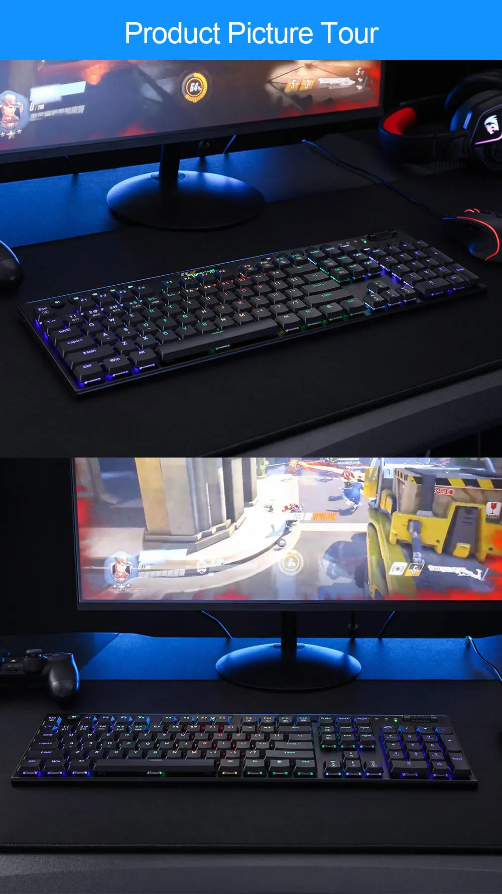 REDRAGON Horus K618 RGB | Teclado Mecánico Gamer Inalámbrico 3 en 1 (Bluetooth 5.0 / USB 2.4 G / Cable USB-C)