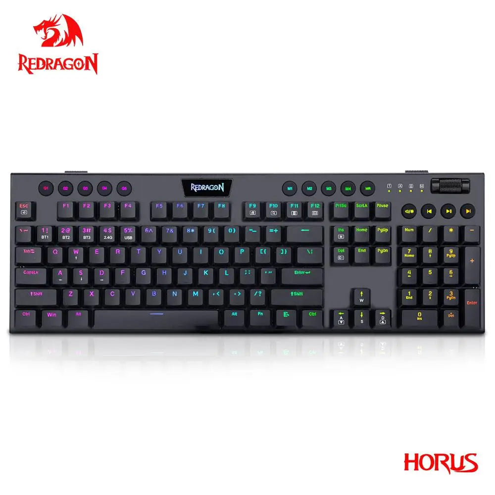 REDRAGON Horus K618 RGB | Teclado Mecánico Gamer Inalámbrico 3 en 1 (Bluetooth 5.0 / USB 2.4 G / Cable USB-C)