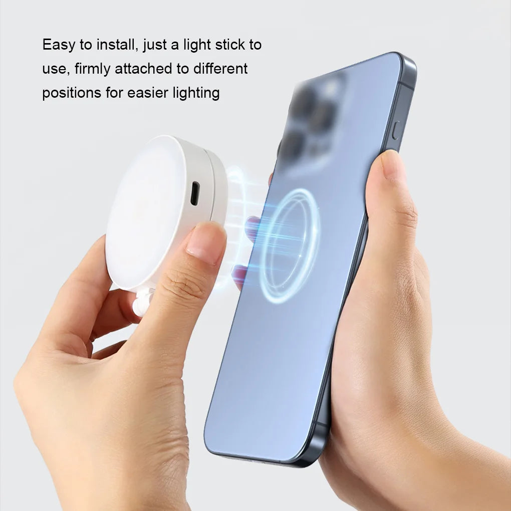 Portable Magnetic Selfie Light For iPhone,CRI95 700lx/0.3m Folding LED Phone Fill Ring Lighting For Live Vlog Video Recording