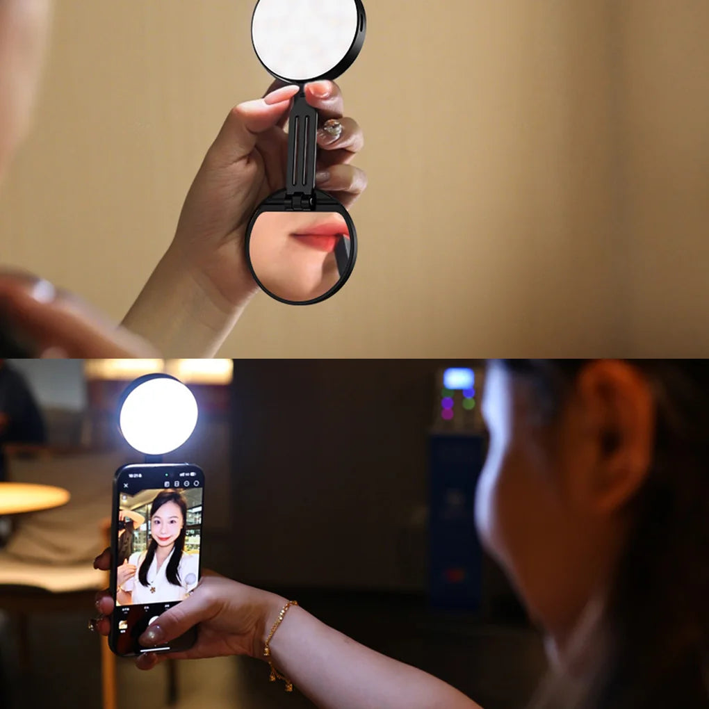 Portable Magnetic Selfie Light For iPhone,CRI95 700lx/0.3m Folding LED Phone Fill Ring Lighting For Live Vlog Video Recording